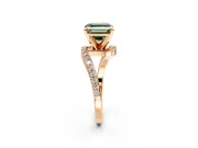Solitaire Engagement Ring Setting for Fancy Green Asscher Cut Center with Pave Bypass Swirl Band and Prong Head in Rose Gold