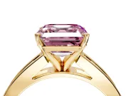 Solitaire Engagement Ring Setting for Fancy Pink Asscher Cut Center with Princess Cut Channel Band and Prong Head in Yellow Gold