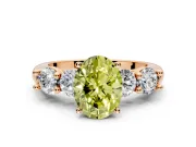 5 Stone Engagement Ring Setting for Fancy Yellow Oval Center with Graduated Accents and Prong Head in Rose Gold