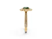 Milgrain Halo Engagement Ring Setting for Fancy Green Cushion Cut Center with Bezel Point Accents and Prong Head in Yellow Gold