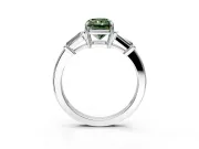 3 Stone Engagement Ring Setting for Fancy Green Radiant Cut Center with Baguette Accents and Prong Head in White Gold