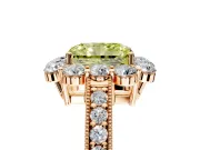 Halo Engagement Ring Setting for Fancy Yellow Radiant Cut Center with Milgrain Channel Band and Prong Head in Rose Gold