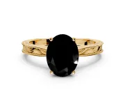 Solitaire Engagement Ring Setting for Fancy Black Oval Center with Engraved Milgrain Band and Prong Head in Yellow Gold