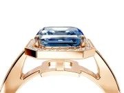 Bezel-Framed Halo Engagement Ring Setting for Fancy Blue Asscher Cut Center with Pave Band and Prong Head in Rose Gold