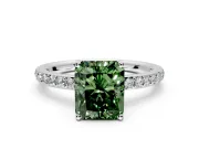 Solitaire Engagement Ring Setting for Fancy Green Radiant Cut Center with Fine Pave Band and Prong Head in Sterling Silver