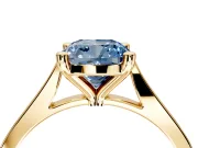 Solitaire Engagement Ring Setting for Fancy Blue Cushion Cut Center with Tapered Shoulders and Prong Head in Yellow Gold