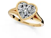 Solitaire Engagement Ring Setting for Heart-Shaped Center with V Split Shank and Bezel Head in Yellow Gold