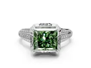 Solitaire Engagement Ring Setting for Fancy Green Princess Cut Center with Accented Split Shank and Prong Head in Platinum