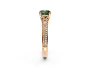 Solitaire Engagement Ring Setting for Fancy Green Cushion Cut Center with Pave Rail Split Shank and Prong Head in Rose Gold