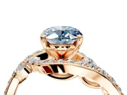 Solitaire Engagement Ring Setting for Fancy Blue Oval Center with Pave Bypass Twist Band and Prong Head in Rose Gold