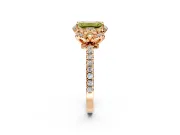 Halo Engagement Ring Setting for Fancy Yellow Emerald Cut Center with Openwork Halo, Pave Band and Prong Head in Rose Gold