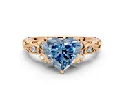 Solitaire Engagement Ring Setting for Fancy Blue Heart-Shaped Center with Filigree Band and Prong Head in Rose Gold