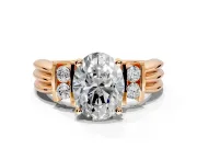 Solitaire Engagement Ring Setting for Oval Center with Grooved Bar Accent Band and Prong Head in Rose Gold