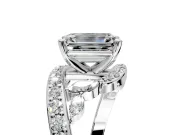 Solitaire Engagement Ring Setting for Emerald Cut Center with Pave Bypass Twist Band and Prong Head in White Gold