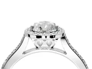 Halo Engagement Ring Setting for Pear-Shaped Center with Pave Accents, Heart Basket and Prong Head in Platinum