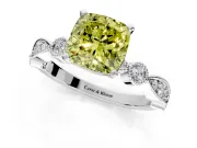 Solitaire Engagement Ring Setting for Fancy Yellow Cushion Cut Center with Milgrain Bezel Accents and Prong Head in White Gold