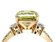 3 Stone Engagement Ring Setting for Fancy Yellow Asscher Cut Center with Round Cut Side Accents and Prong Head in Yellow Gold