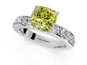 Solitaire Engagement Ring Setting for Fancy Yellow Cushion Cut Center with Channel-Set Accents and Prong Head in White Gold