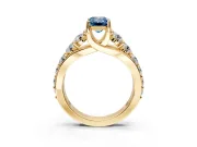 Solitaire Engagement Ring Setting for Fancy Blue Emerald Cut Center with Graduated Shared Prongs and Prong Head in Yellow Gold