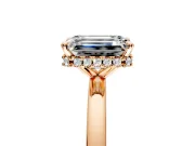 Hidden Halo Engagement Ring Setting for Emerald Cut Center with Plain Band and Tall Prong Head in Rose Gold