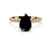 Solitaire Engagement Ring Setting for Fancy Black Pear-Shaped Center with Fine Pave Accents and Prong Head in Yellow Gold