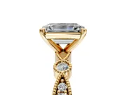 Solitaire Engagement Ring Setting for Emerald Cut Center with Milgrain Bezel Accents and Prong Head in Yellow Gold