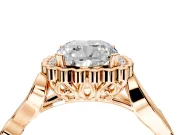 Halo Engagement Ring Setting for Cushion Cut Center with Leaf Motif Split Shank and Prong Head in Rose Gold