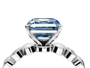 Solitaire Engagement Ring Setting for Fancy Blue Asscher Cut Center with Beaded Bezel Station Band and Prong Head in Sterling Silver