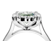 Single Halo Engagement Ring Setting for Fancy Green Oval Center with Corner Claws, Plain Band and Prong Head in Platinum