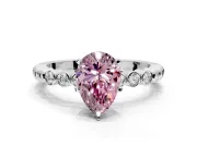 Solitaire Engagement Ring Setting for Fancy Pink Pear-Shaped Center with Bezel-Dot Beaded Band and Prong Head in White Gold