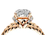 Halo Engagement Ring Setting for Cushion Cut Center with Rope Twist Split Shank and Prong Head in Rose Gold