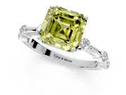 Solitaire Engagement Ring Setting for Fancy Yellow Asscher Cut Center with Bezel Station Band and Prong Head in Sterling Silver