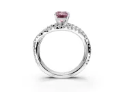 Solitaire Engagement Ring Setting for Fancy Pink Emerald Cut Center with Woven 3-Strand Pave Band and Prong Head in Sterling Silver