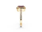 Halo Engagement Ring Setting for Fancy Pink Emerald Cut Center with Inner Milgrain Border and Prong Head in Yellow Gold