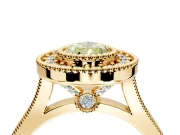 Halo Engagement Ring Setting for Fancy Yellow Pear-Shaped Center with Milgrain Frame, Pave Band and Prong Head in Yellow Gold