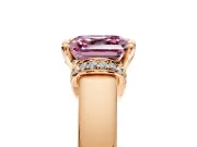 Solitaire Engagement Ring Setting for Fancy Pink Asscher Cut Center with Wide Band, Pave Collar and Prong Head in Rose Gold