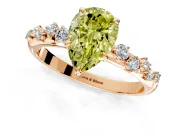 Cluster Engagement Ring Setting for Fancy Yellow Pear-Shaped Center with Round Cut Accent Band and Prong Head in Rose Gold
