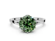 Solitaire Engagement Ring Setting for Fancy Green Round Cut Center with Plain Split Shank and Prong Head in Sterling Silver