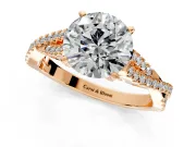 Solitaire Engagement Ring Setting for Round Cut Center with Twisted Pave Split Shank and Prong Head in Rose Gold