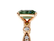Solitaire Engagement Ring Setting for Fancy Green Emerald Cut Center with Milgrain Bezel Accents and Prong Head in Rose Gold