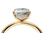 Hidden Halo Engagement Ring Setting for Princess Cut Center with Thin Rounded Band and Prong Head in Yellow Gold