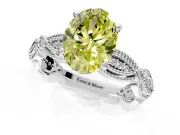 Solitaire Engagement Ring Setting for Fancy Yellow Oval Center with Marquise Panel Band and Prong Head in Sterling Silver