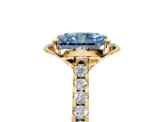 Floral Engagement Ring Setting for Fancy Blue Radiant Cut Center with Pave Band and Floral Prong Head in Yellow Gold