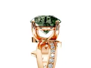 Solitaire Engagement Ring Setting for Fancy Green Round Cut Center with Pave and Plain Crossover Band and Prong Head in Rose Gold