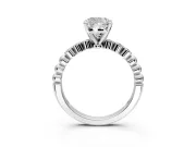 Solitaire Engagement Ring Setting for Cushion Cut Center with Bezel-Dot Beaded Band and Prong Head in Sterling Silver