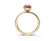 Solitaire Engagement Ring Setting for Fancy Pink Radiant Cut Center with Shared-Prong Accents and Prong Head in Yellow Gold