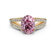 Solitaire Engagement Ring Setting for Fancy Pink Oval Center with Pave Split Shank and Prong Head in Yellow Gold