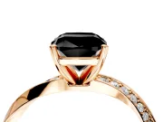 Side Accent Engagement Ring Setting for Fancy Black Cushion Cut Center with Accent Shoulders and Prong Head in Rose Gold