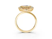 Halo Engagement Ring Setting for Radiant Cut Center with Milgrain Bezel Rim, Plain Band and Prong Head in Yellow Gold
