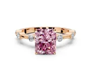 Solitaire Engagement Ring Setting for Fancy Pink Radiant Cut Center with Bezel Station Band and Prong Head in Rose Gold